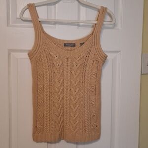 Kate Hill sz S, Cable knit sweater tank in light tan.